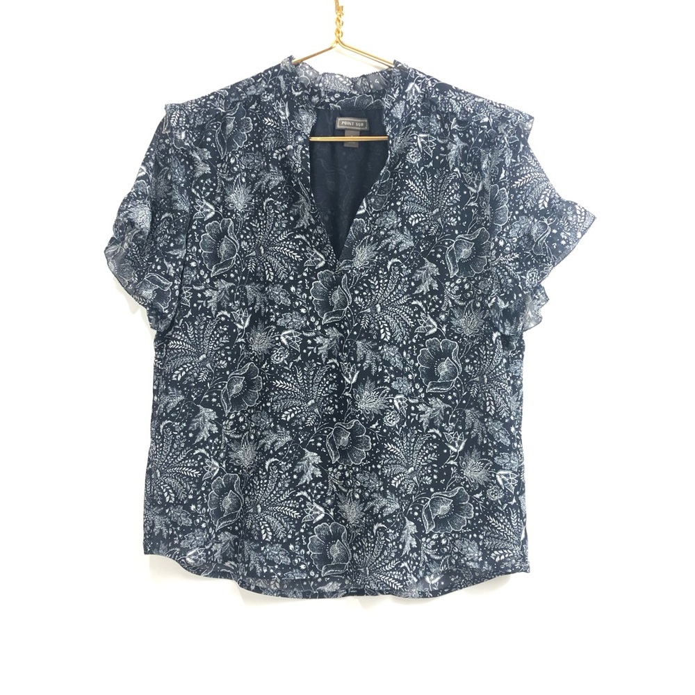 Point Sur JCrew Chiffon Fern Leaf  blouse Small - Picture 2 of 8